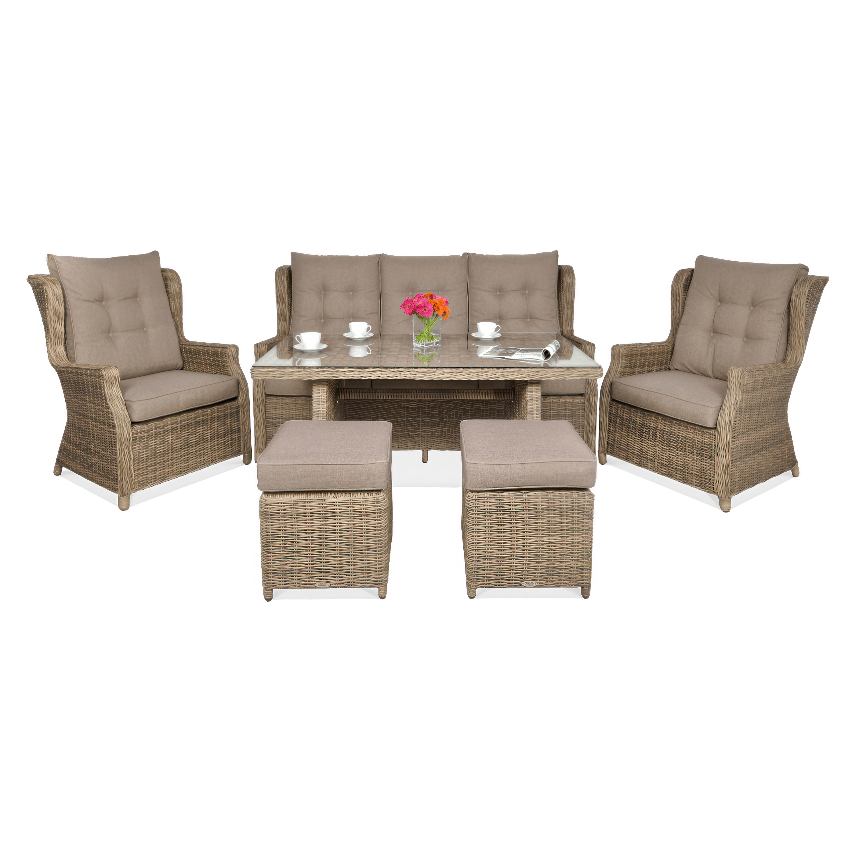 Technorattan nábytek TRIVENTO 3 DINING + PUFY Brown - Focus Garden 