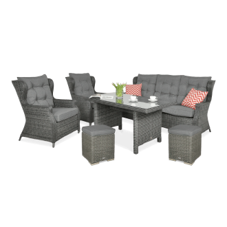 Meble technorattanowe TRIVENTO DINING 3 + PUFY Dark Grey