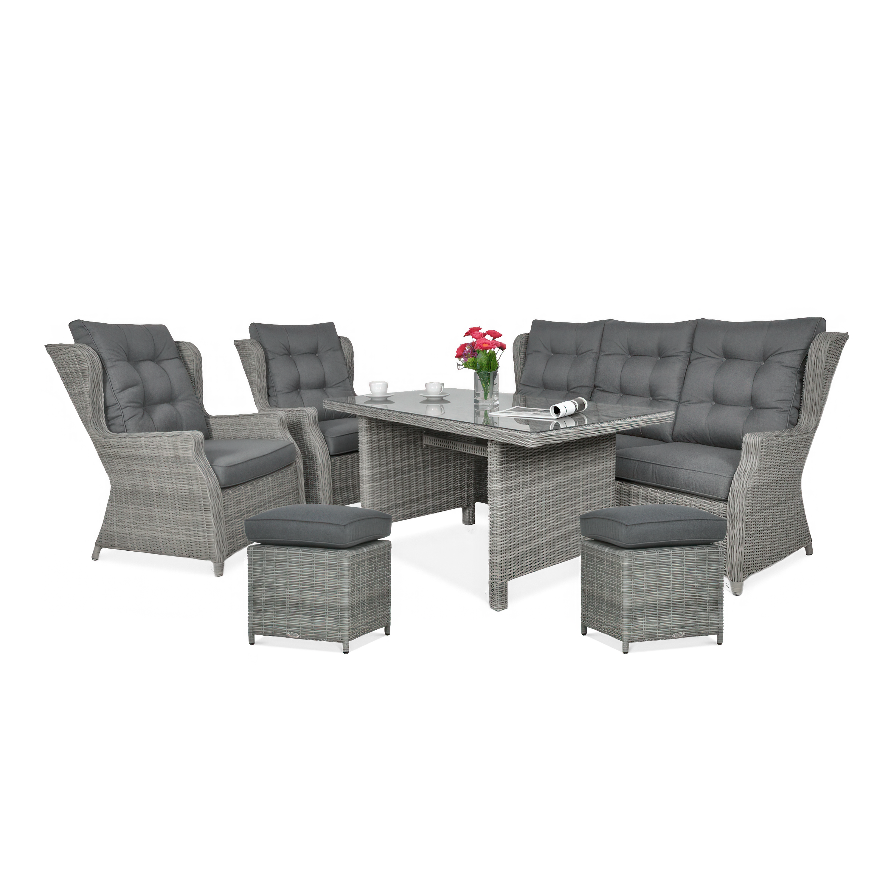 Technorattan nábytek TRIVENTO 3 DINING + PUFY Stone Grey - Focus Garden