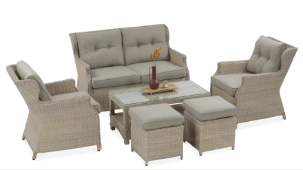 Technorattanový nábytek TRIVENTO 2 + PUFY Béžový