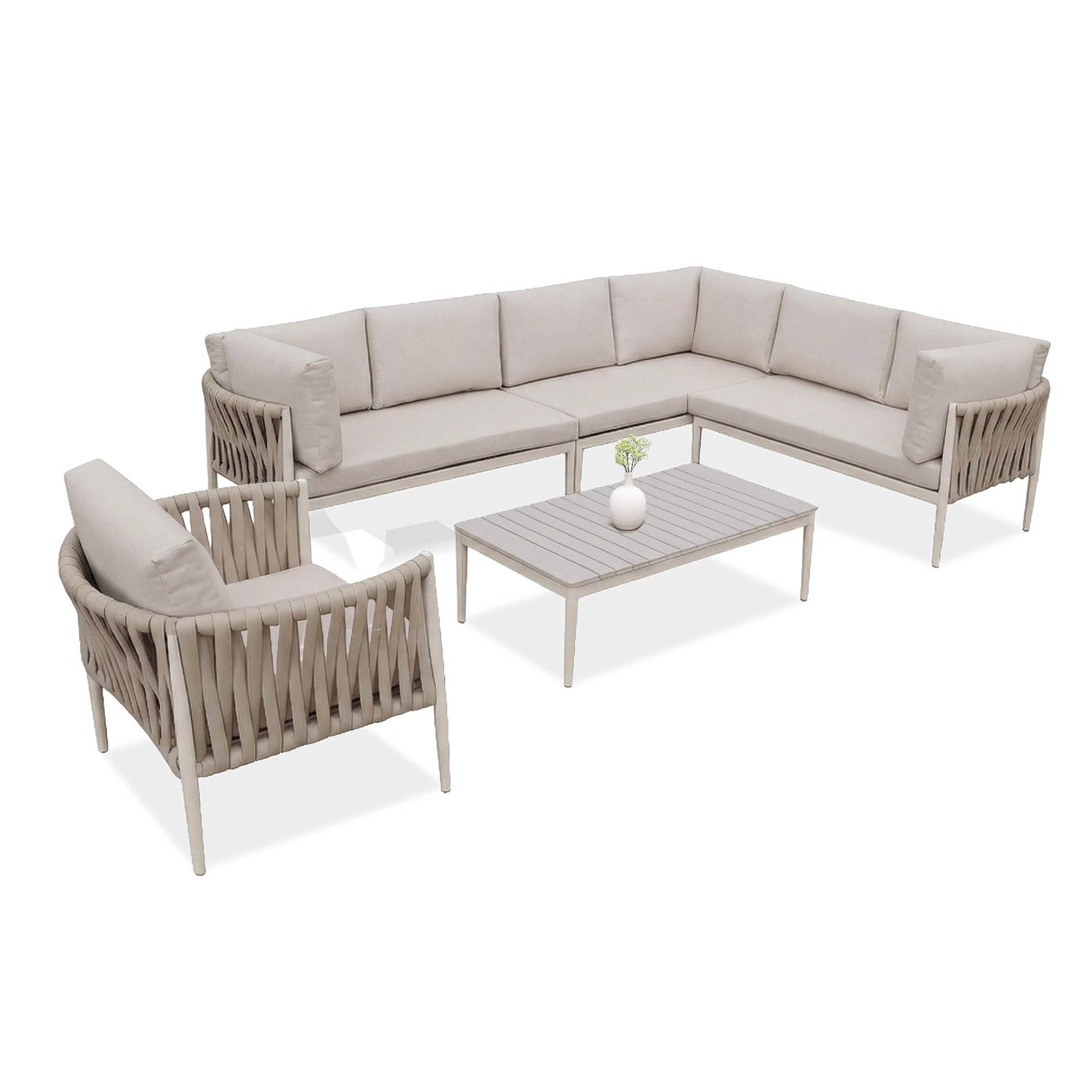 Hliníková sedací souprava MONZA Caffe + křeslo Beige - FURRORE