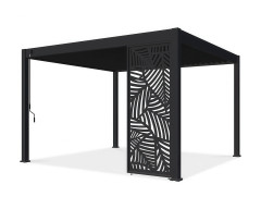 Antracitový dekorativní panel Gutroof DECO 1 m namontovaný na rámu zahradní pergoly s motivem listů