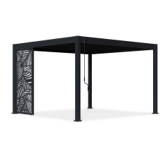 Antracitový dekorativní hliníkový panel DECO 1,2 m Gutroof namontovaný na konstrukci zahradní pergoly