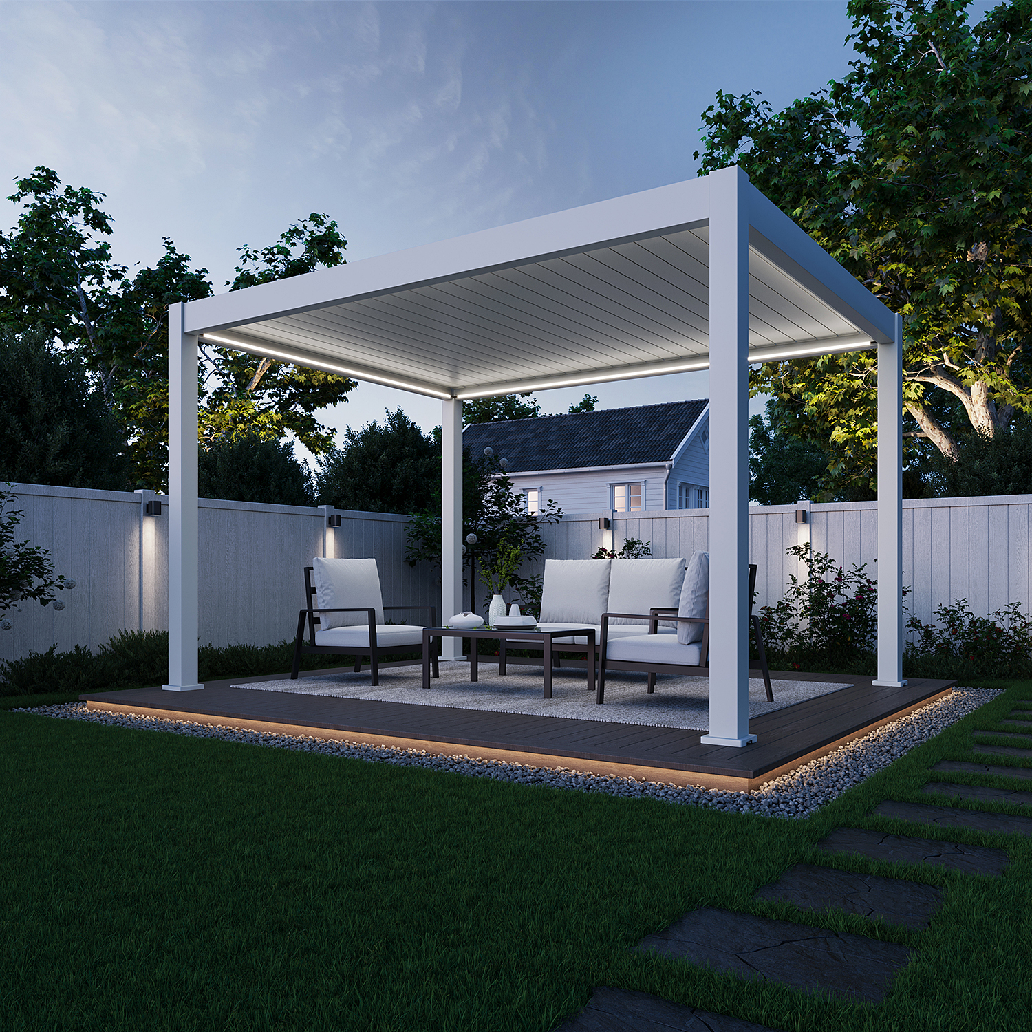 Elektrická terasová pergola DELUXE PRO AUTOMATIC 3x4 s LED osvětlením, White - Gutroof