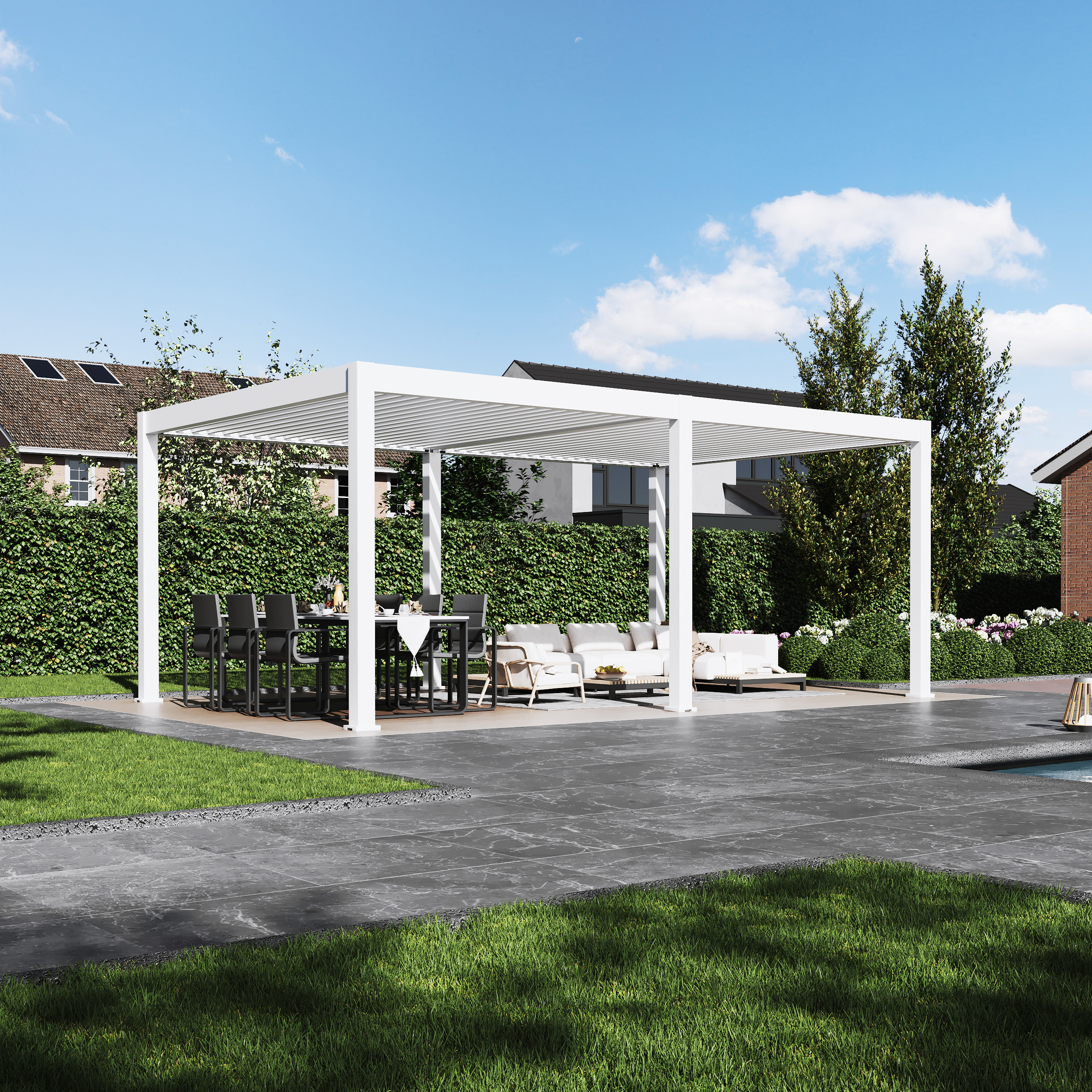 Pergola elektryczna tarasowa DELUE PRO AUTOMATIC 4x6 z oświetleniem LED Antracyt Gutroof 
