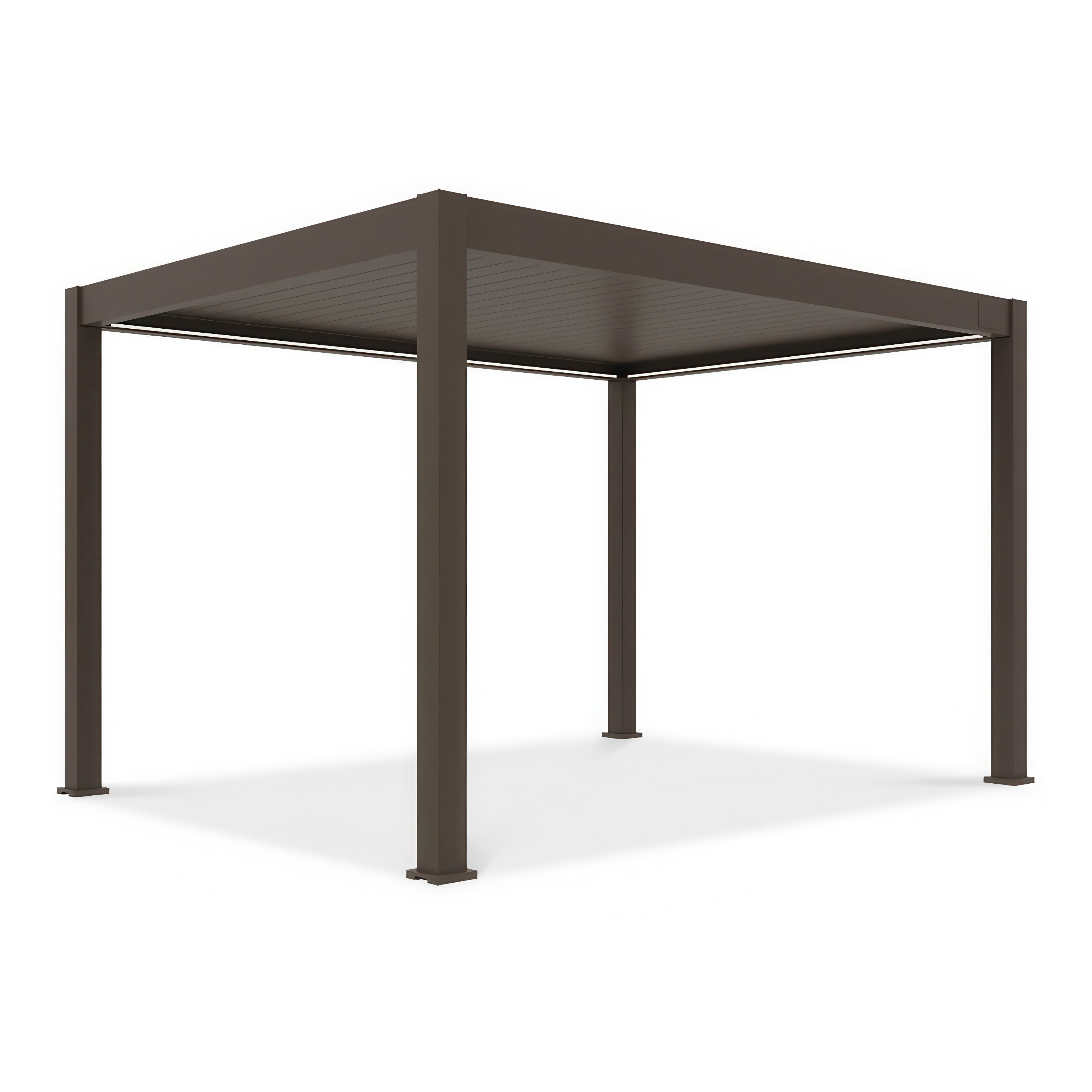 Hliníková pergola Gutroof DELUXE PRO AUTOMATIC 3x4 m v barvě taupe na bílém pozadí
