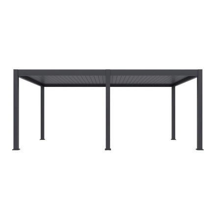 Antracitová hliníková pergola Gutroof DELUXE PRO AUTOMATIC 4x6 m v čelním pohledu na bílém pozadí