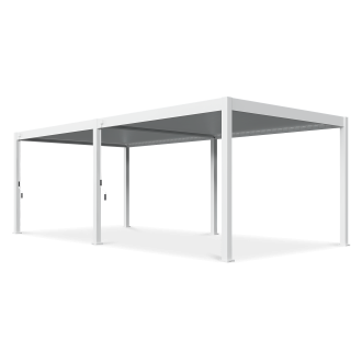 Bílá hliníková pergola terasová Gutroof DELUXE 3,6x7,2 m na černém pozadí