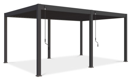 Antracitová hliníková pergola Gutroof DELUXE 3,6x5,3 m s otočnými lamelami a dvěma klikami na ovládání střechy
