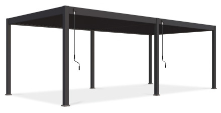 Antracitová hliníková bioklimatická pergola Gutroof DELUXE 3,6x7,2 m s nastavitelnou střechou na kličku