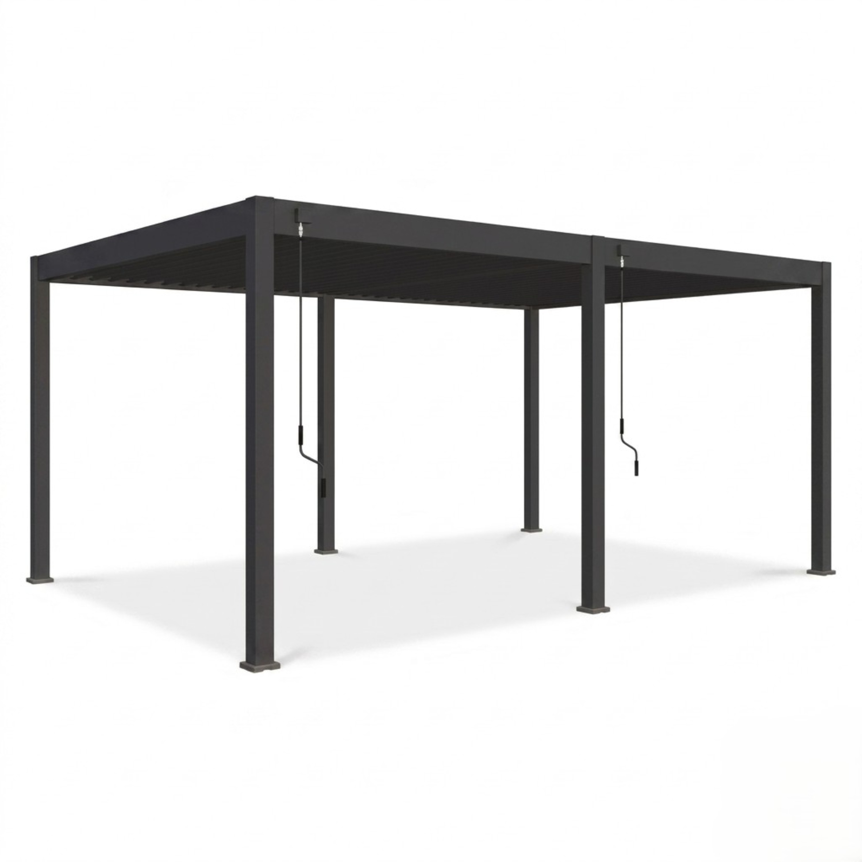 Antracitová hliníková pergola Gutroof DELUXE 3,6x5,3 m s otočnými lamelami a dvěma klikami na ovládání střechy