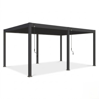 Antracitová hliníková pergola Gutroof DELUXE 3,6x5,3 m s otočnými lamelami a dvěma klikami na ovládání střechy