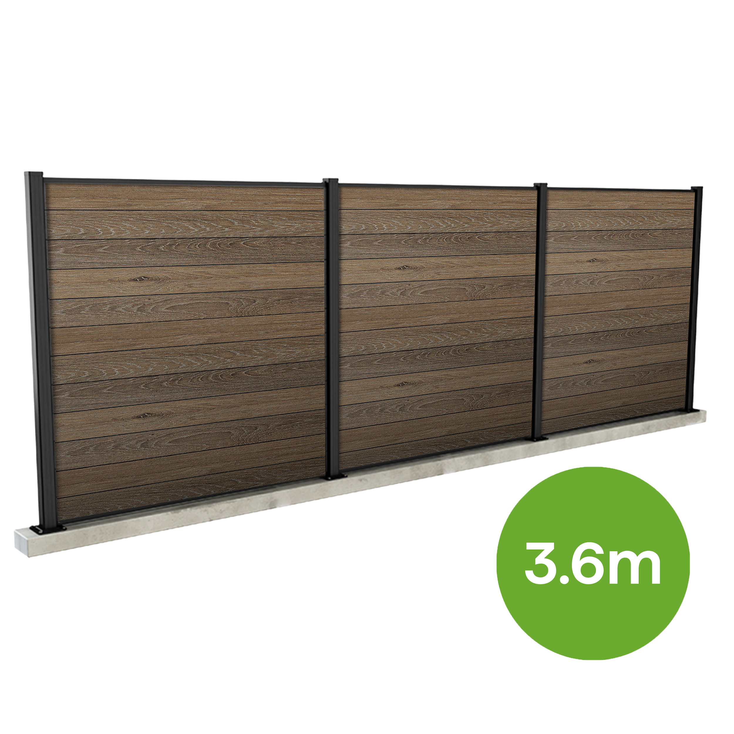 Modulový plot 3,6 m pro tvrdý podklad Walnut Keter s grafikou znázorňující délku 3,6 m