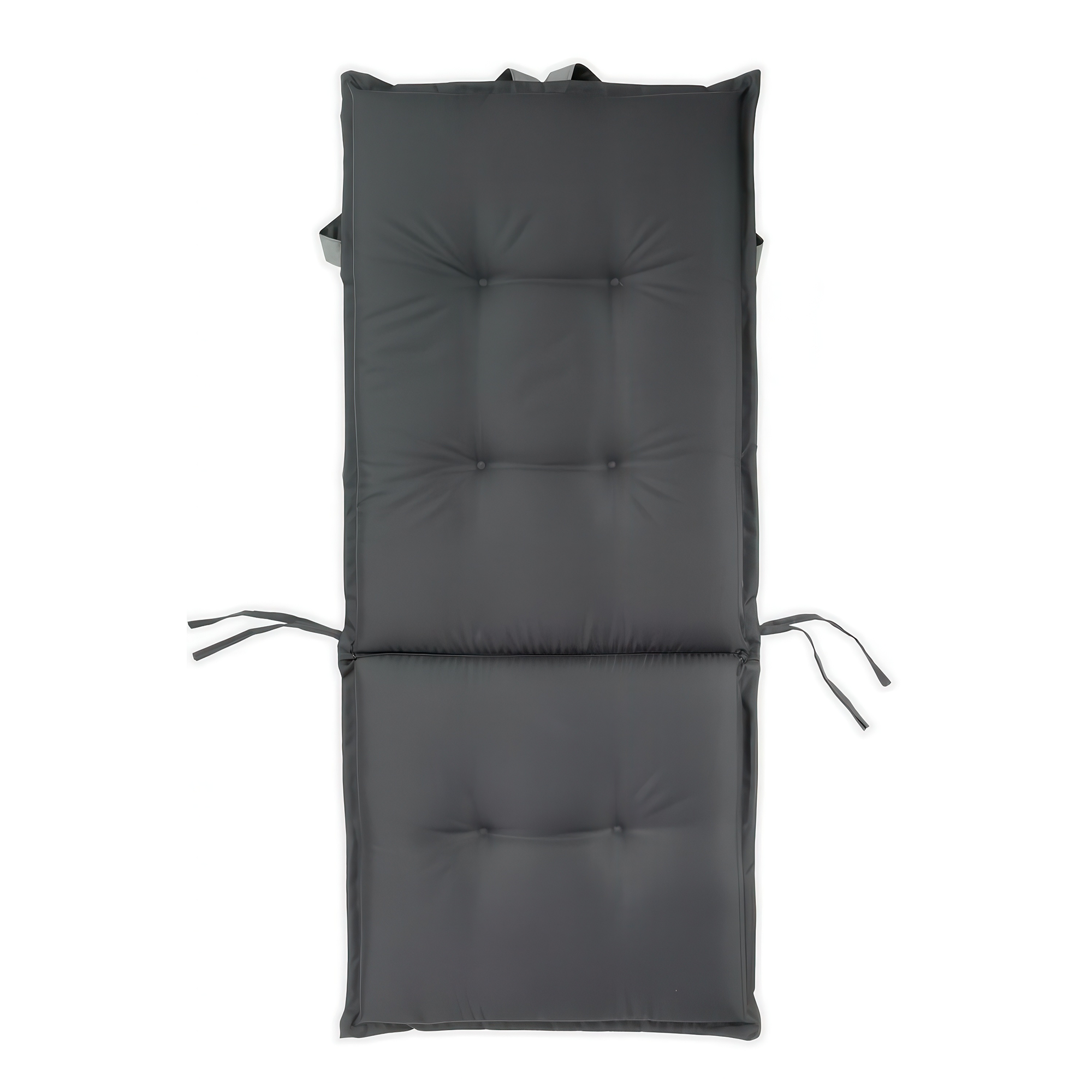 Šedý polštář na lehátko MoodMe Smoke Grey 116x51 cm s prošíváním a upevňovacími šňůrkami při pohledu shora