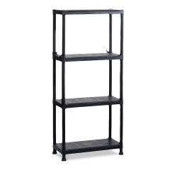 Černý plastový regál Keter Plus Shelf 60/4 se čtyřmi policemi na černém pozadí