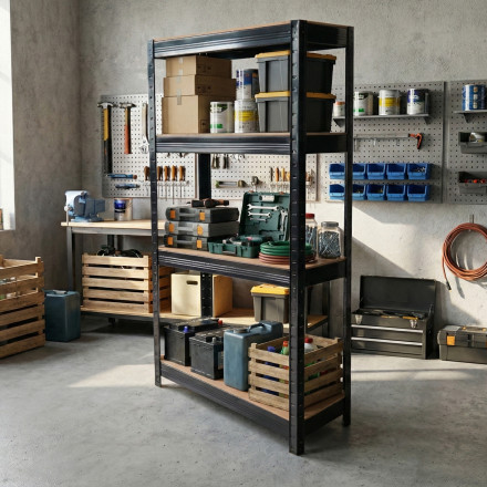 Kovový regál 150 x 70 x 30 cm ČERNÝ - Hardmaister