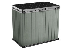 Zahradní úložný box Keter Store It Out DARWIN 1100 l v zelené barvě s černým víkem na bílém pozadí