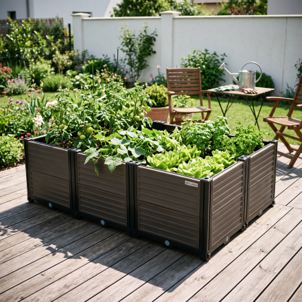 Vyvýšený záhon Cultivo TERRA CUBE M v hnědém provedení na černém pozadí