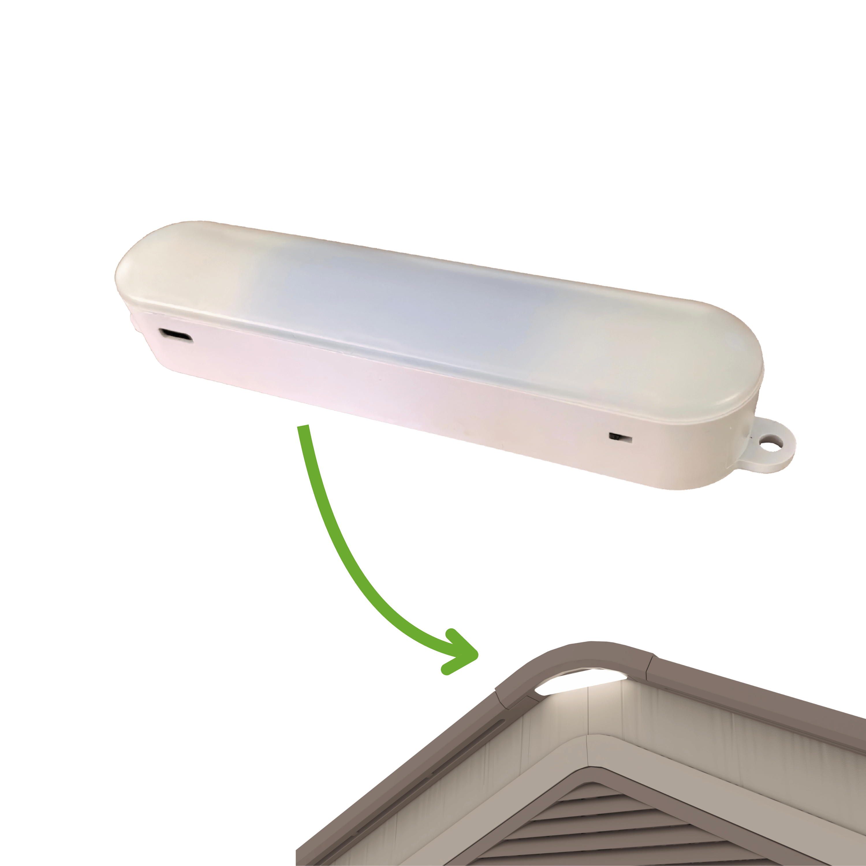Magnetická LED lampa s pohybovým senzorem Hardmaister znázorněná s ukázkou montáže na střešní konstrukci