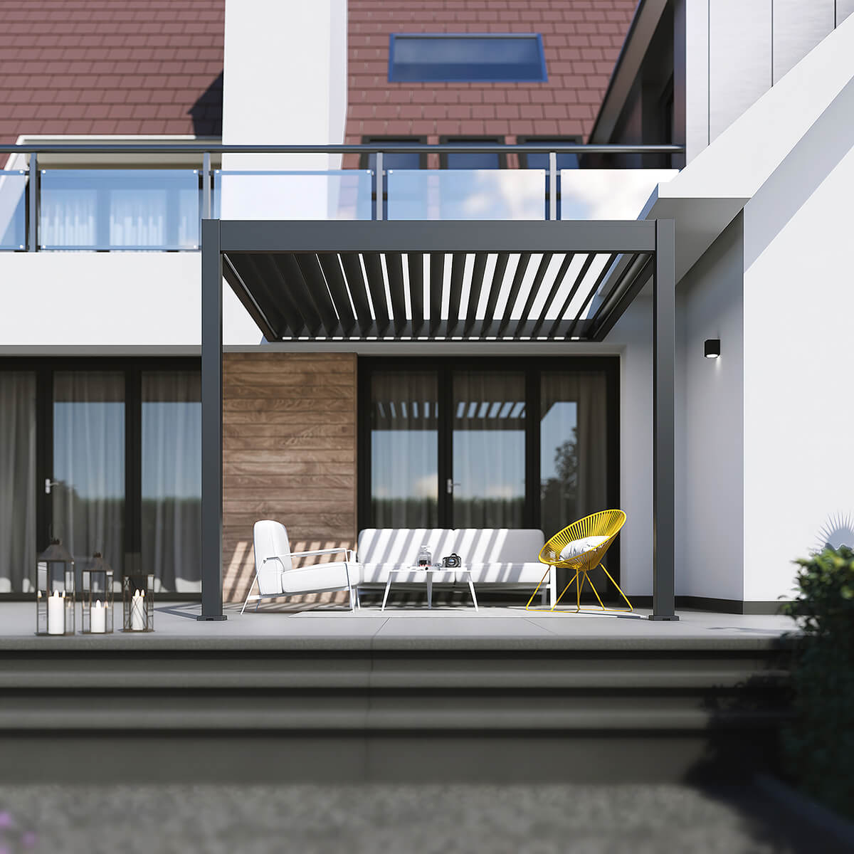 Automatická nástěnná pergola s LED osvětlením 3x3 ELEGANCE WALL AUTOMATIC, antracit - Gutroof