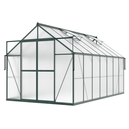 aranżacja ciemno zielonej szklarni na pomidory