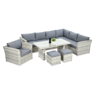 Technorattan rohový MONIZ DINING PLUS Bílá šedá