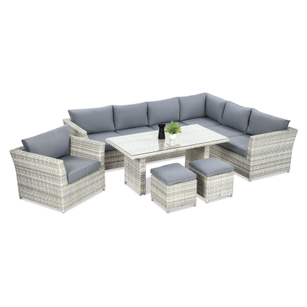 Technorattan rohový MONIZ DINING PLUS Bílá šedá