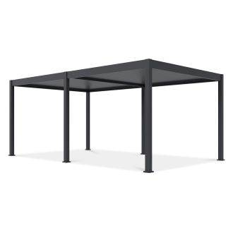 Antracitová automatická pergola DELUXE s LED osvětlením Gutroof na černém pozadí