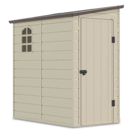 Beżowy domek BOSTON o wymiarach 109x192cm na narzędzia ogrodowe