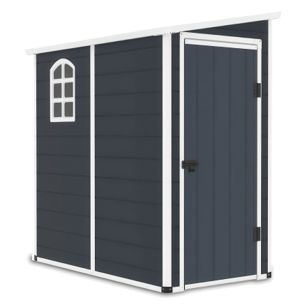 Antracytowy domek BOSTON o wymiarach 109x192cm na narzędzia ogrodowe