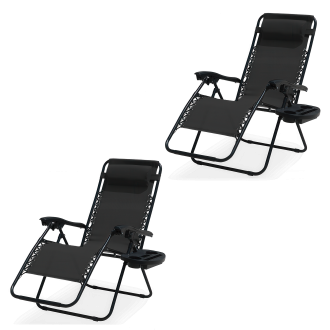 Zestaw dwóch składanych leżaków ogrodowych Laguna Black Focus Garden bez tła PNG