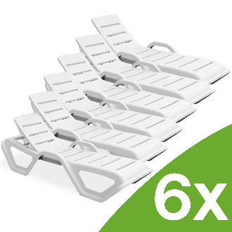Sada 6 bílých zahradních lehátek MONOBLOCK White New od značky Bjorkka v uspořádání za sebou
