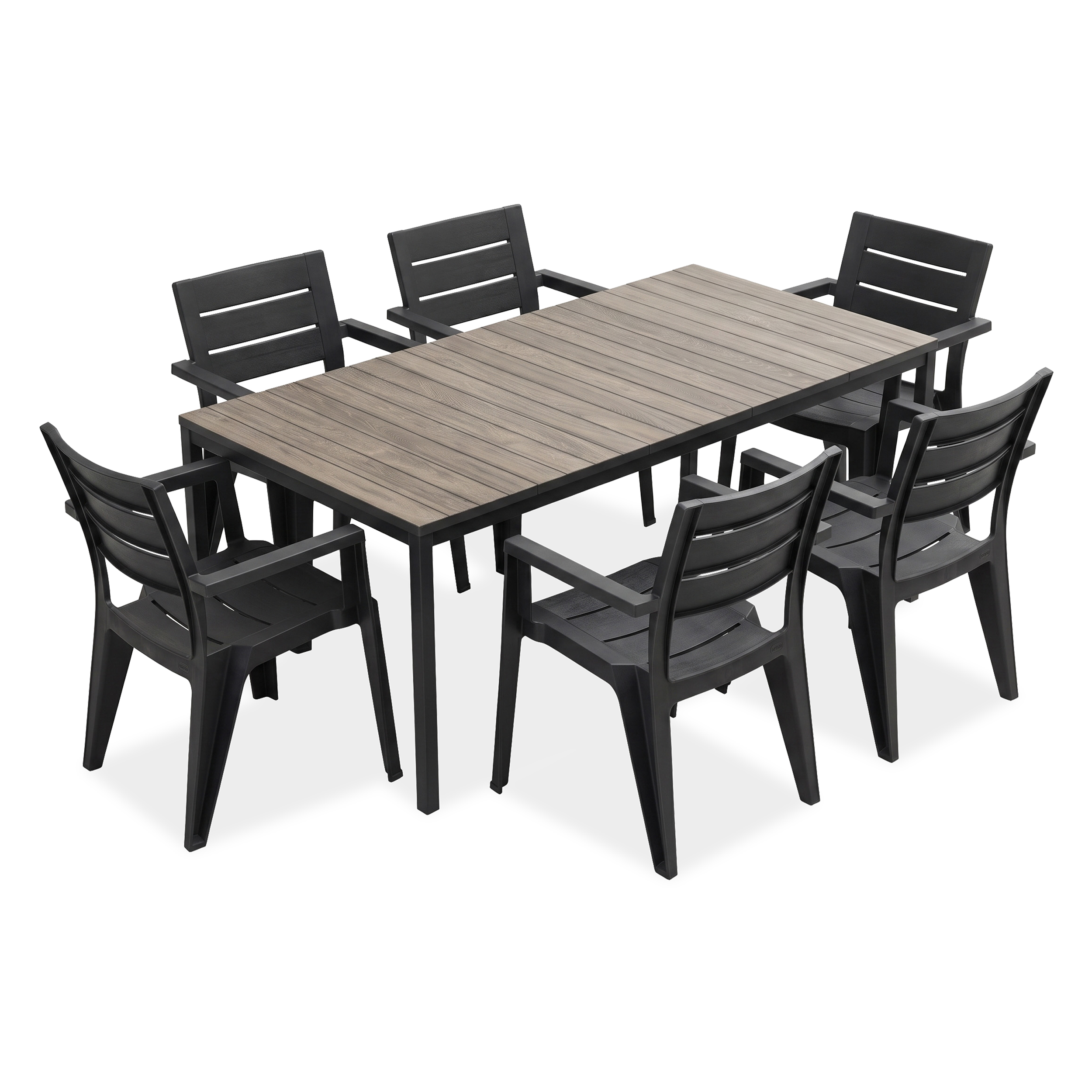 Zahradní jídelní sestava JULIE/PORTO 200 cm v barvě Graphite Ashwood Black Steel s obdélníkovým stolem a osmi židlemi