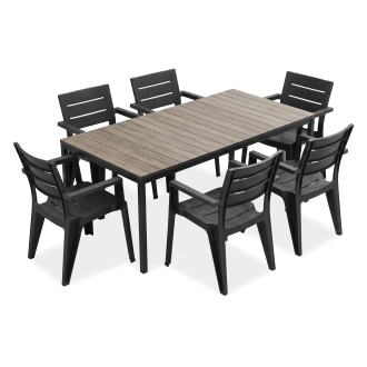 Zahradní jídelní sestava JULIE/PORTO 200 cm v barvě Graphite Ashwood Black Steel s obdélníkovým stolem a osmi židlemi