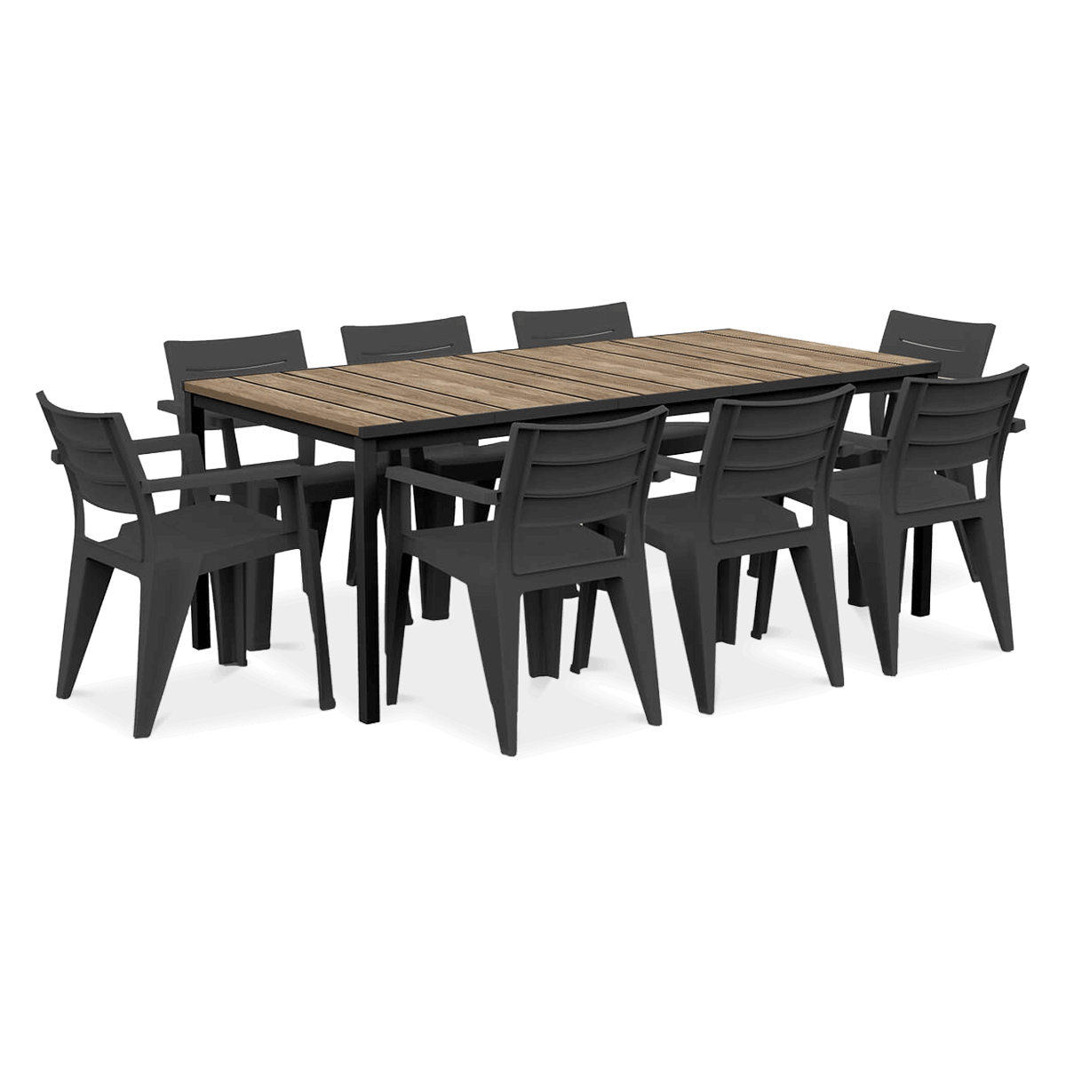 Zahradní jídelní sestava JULIE/PORTO 200 cm v barvě Graphite Ashwood Black Steel s obdélníkovým stolem a osmi židlemi