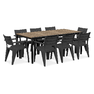 Zahradní jídelní sestava JULIE/PORTO 200 cm v barvě Graphite Ashwood Black Steel s obdélníkovým stolem a osmi židlemi