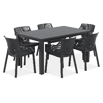 jídelní set keter elisa/julie pro terasu - šest židlí a jídelní stůl, sada v černé barvě