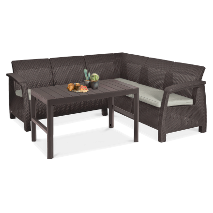 Zahradní rohová sedačka CORFU RELAX / stůl LYON Hnědý