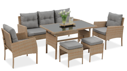 Technorattanová souprava CORTINA + PUFY béžová