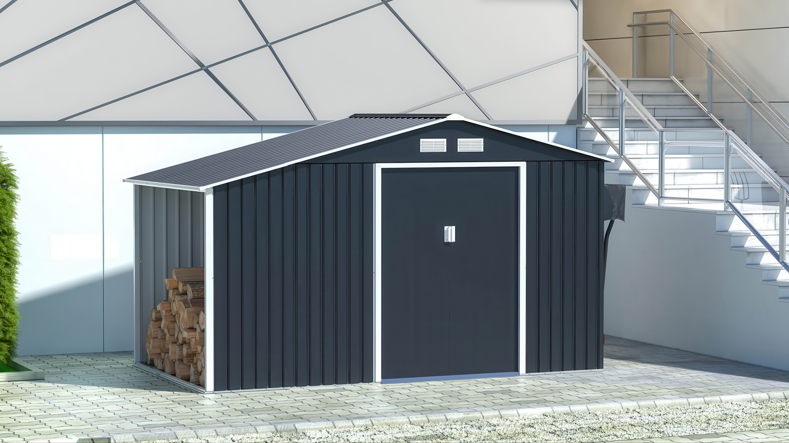 Domek narzędziowy drewutnia MADISON 342x191cm Cold Grey - HARDMAISTER
