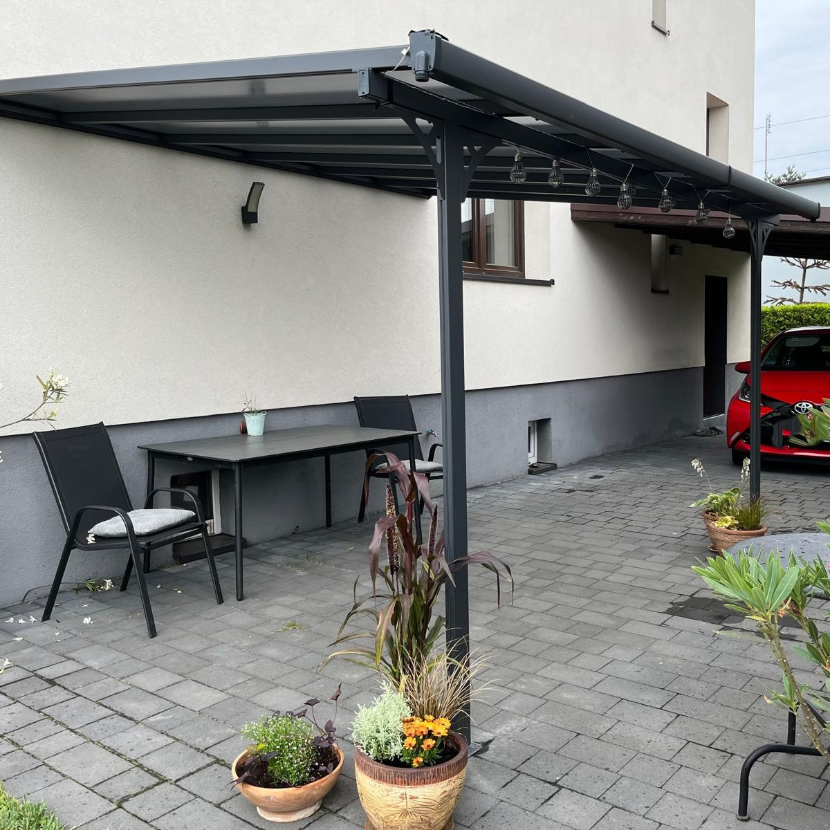 Hliníková pergola Hardmaister Atlanta 3,7x3 m šedá fotografie realizace 2