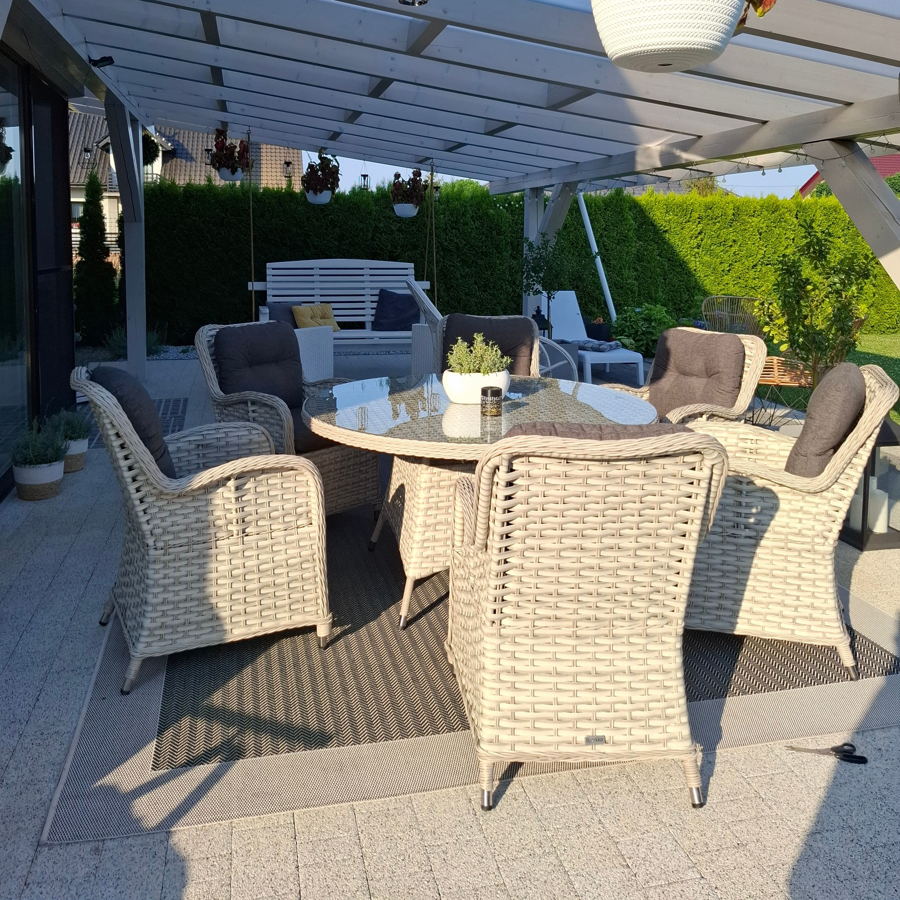 Ratanový zahradní nábytek BARCELONA 6+1 Melange White fotografie realizace 2