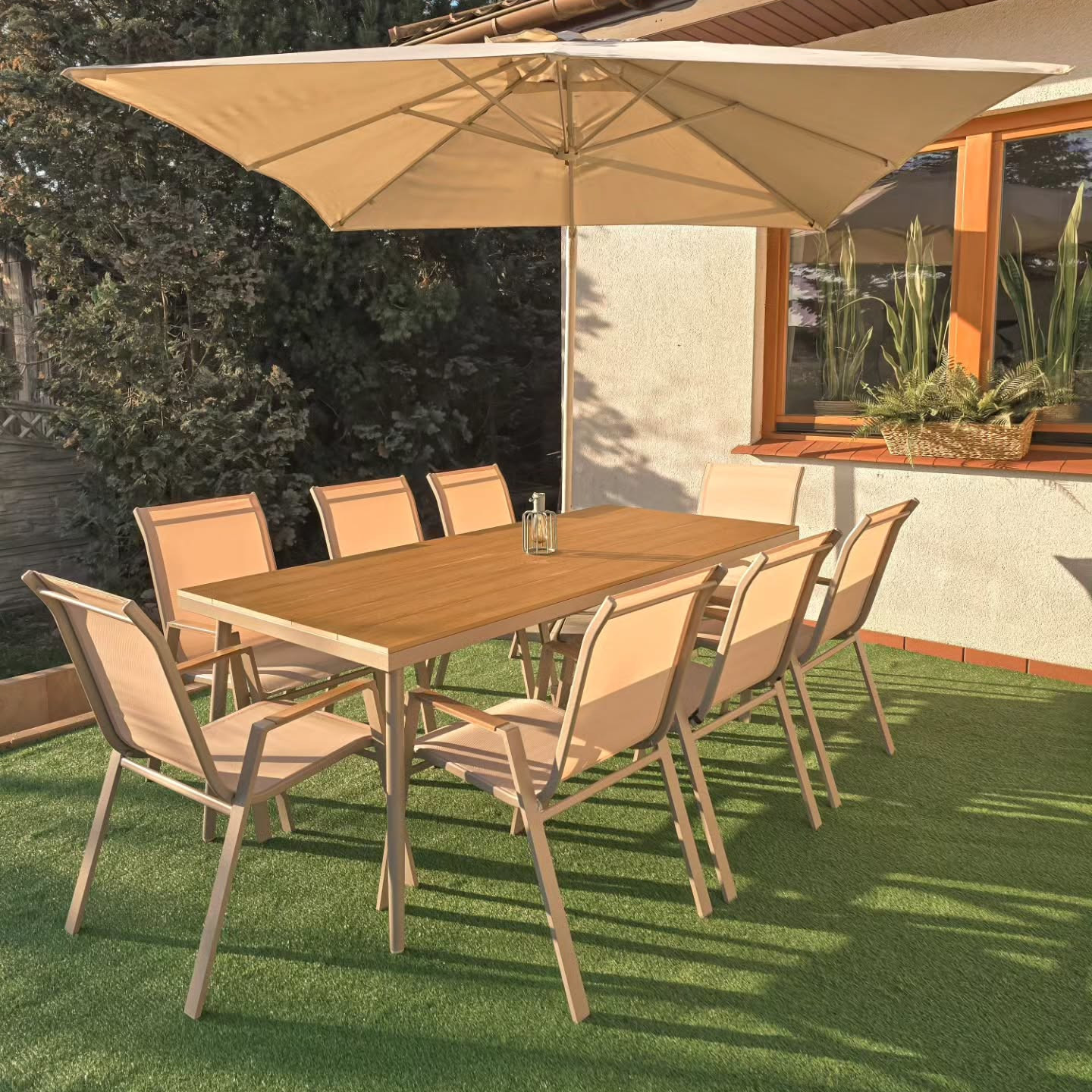 Jídelní zahradní set NOVA DINING 8+1 Taupe - Bjørkka fotografie realizace 2
