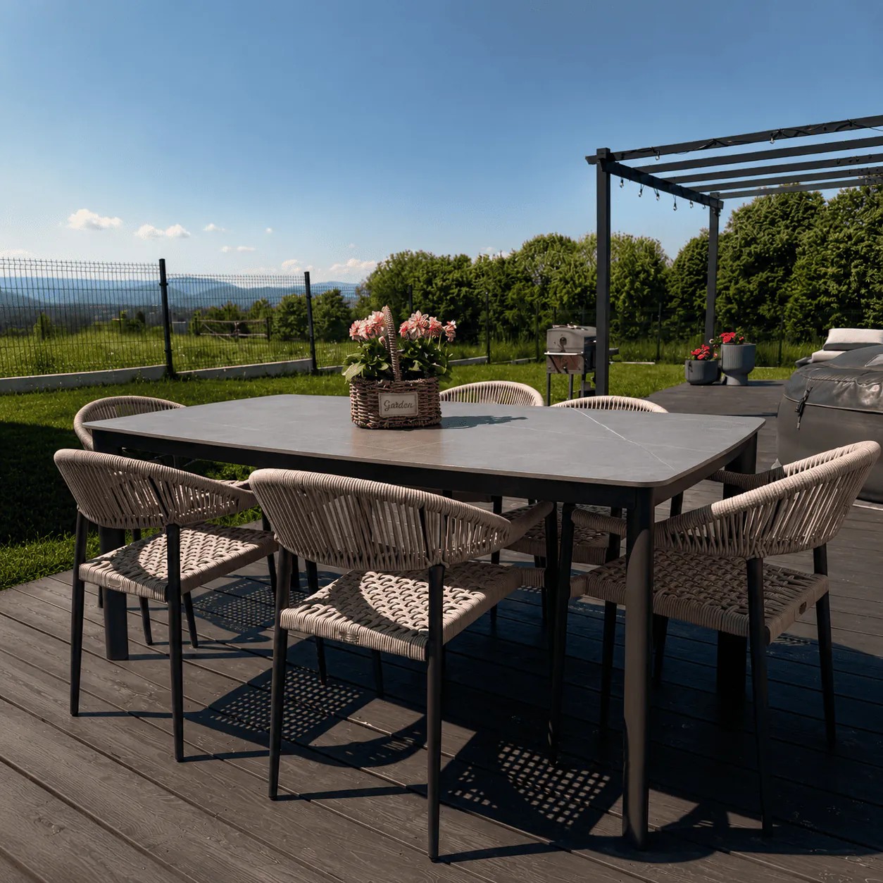 Zahradní jídelní set ARDEN 6+1 Nature/Dark Grey - Bjørkka fotografie realizace 5
