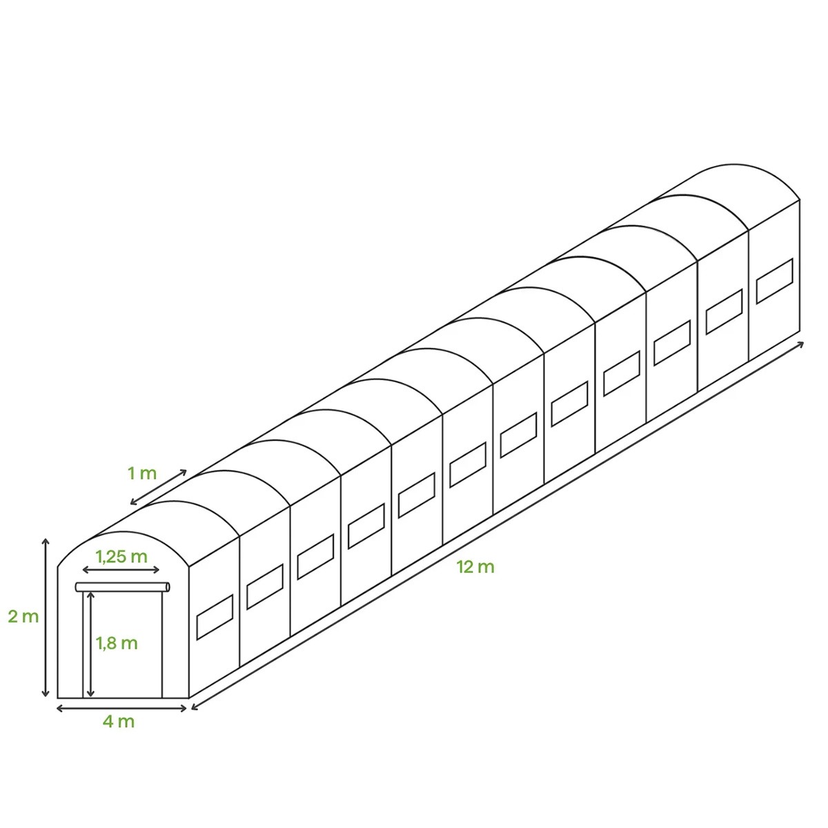 Bílý zahradní tunel Cultivo - rozměry