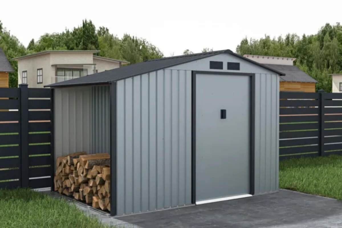 Zahradní domek s kůlnou MADISON 278x191cm světle šedý - Hardmaister