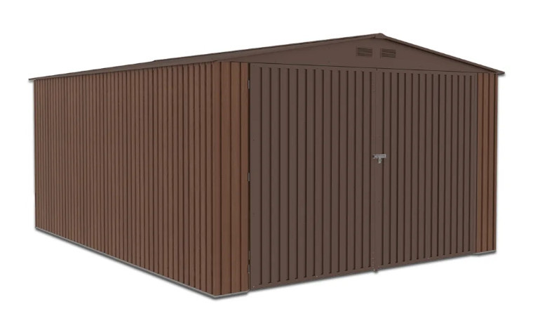 Kovový zahradní domek/garáž Kingston 380x480 ořech - HARDMAISTER