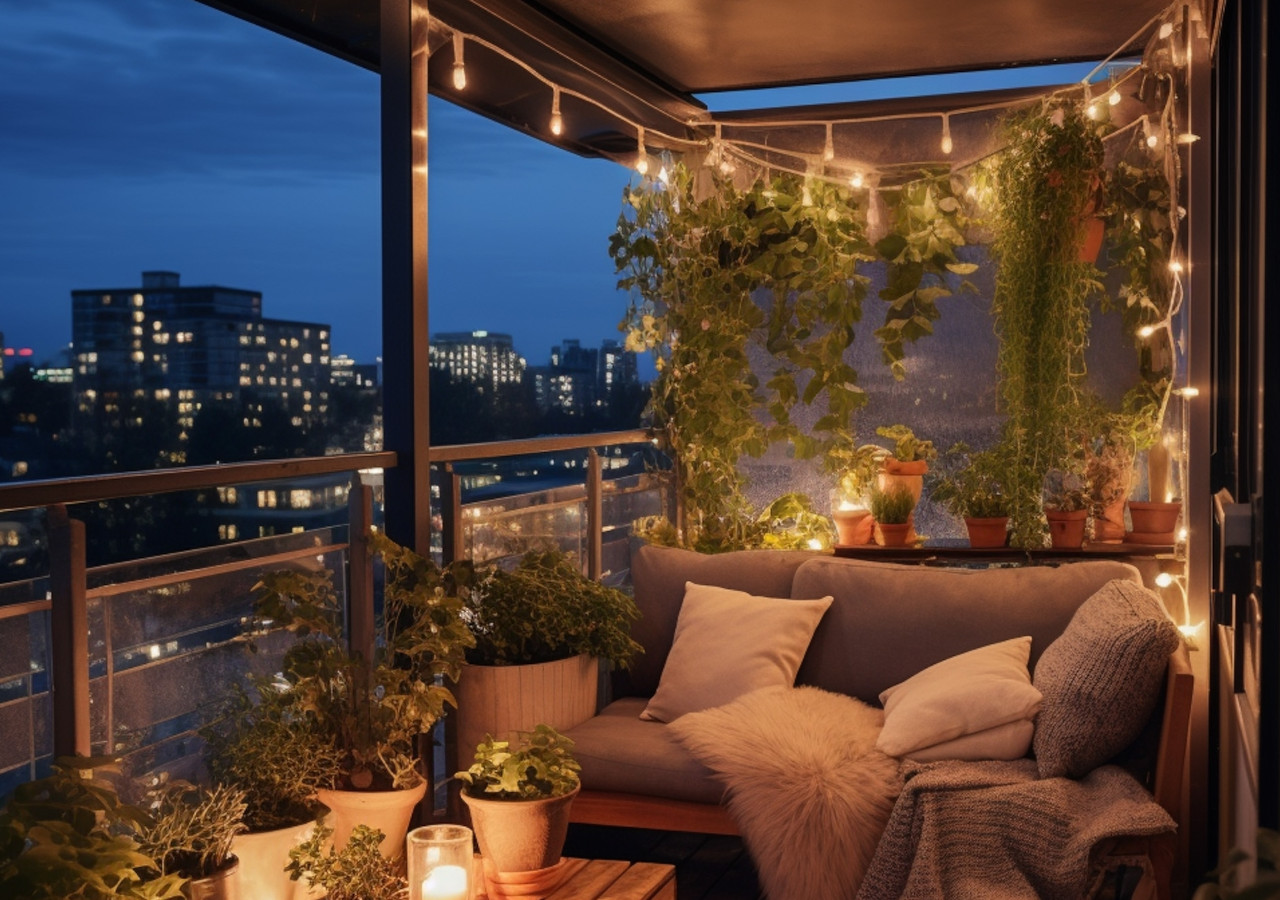 komfortně osvětlen&yacute; balkon