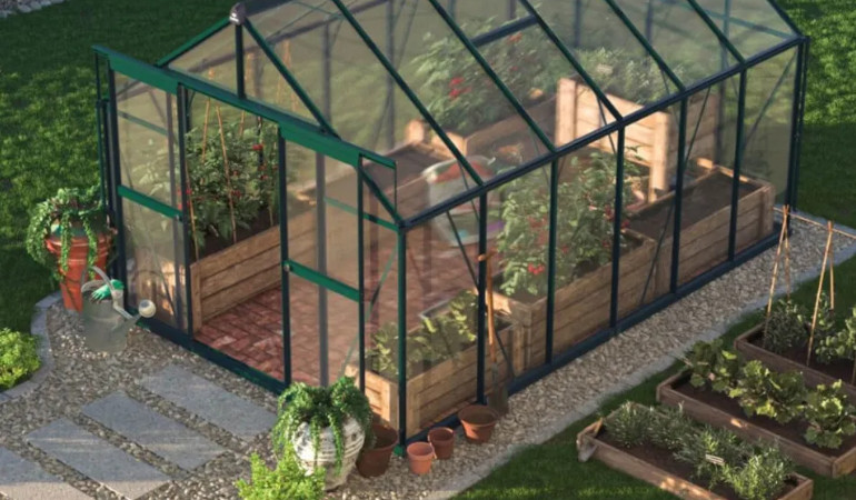 Polykarbon&aacute;tov&yacute; zahradn&iacute; sklen&iacute;k Slide-In 244x370cm tmavě zelen&yacute; - Cultivo