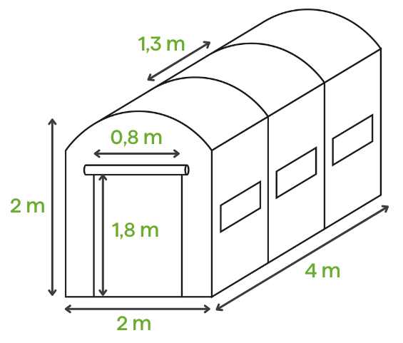 Bílý zahradní tunel Cultivo - rozměry